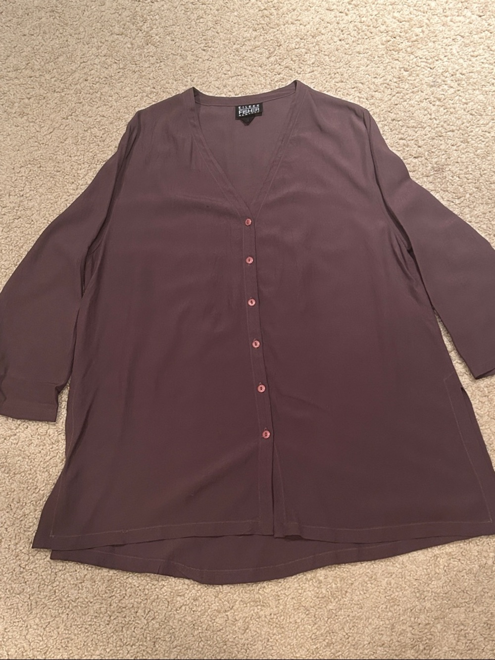 Eileen Fisher Vintage Plum V-Neck Button-Front Blouse